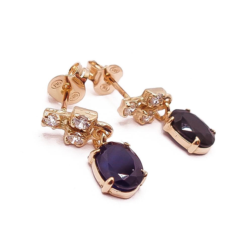 Kultaiset korvakorut siniset ja kirkkaat kivet #1