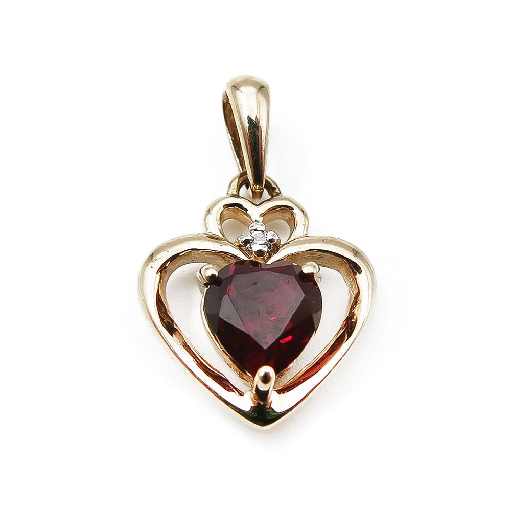 Kultainen sydänriipus, punainen  kivi ja zirk. #0