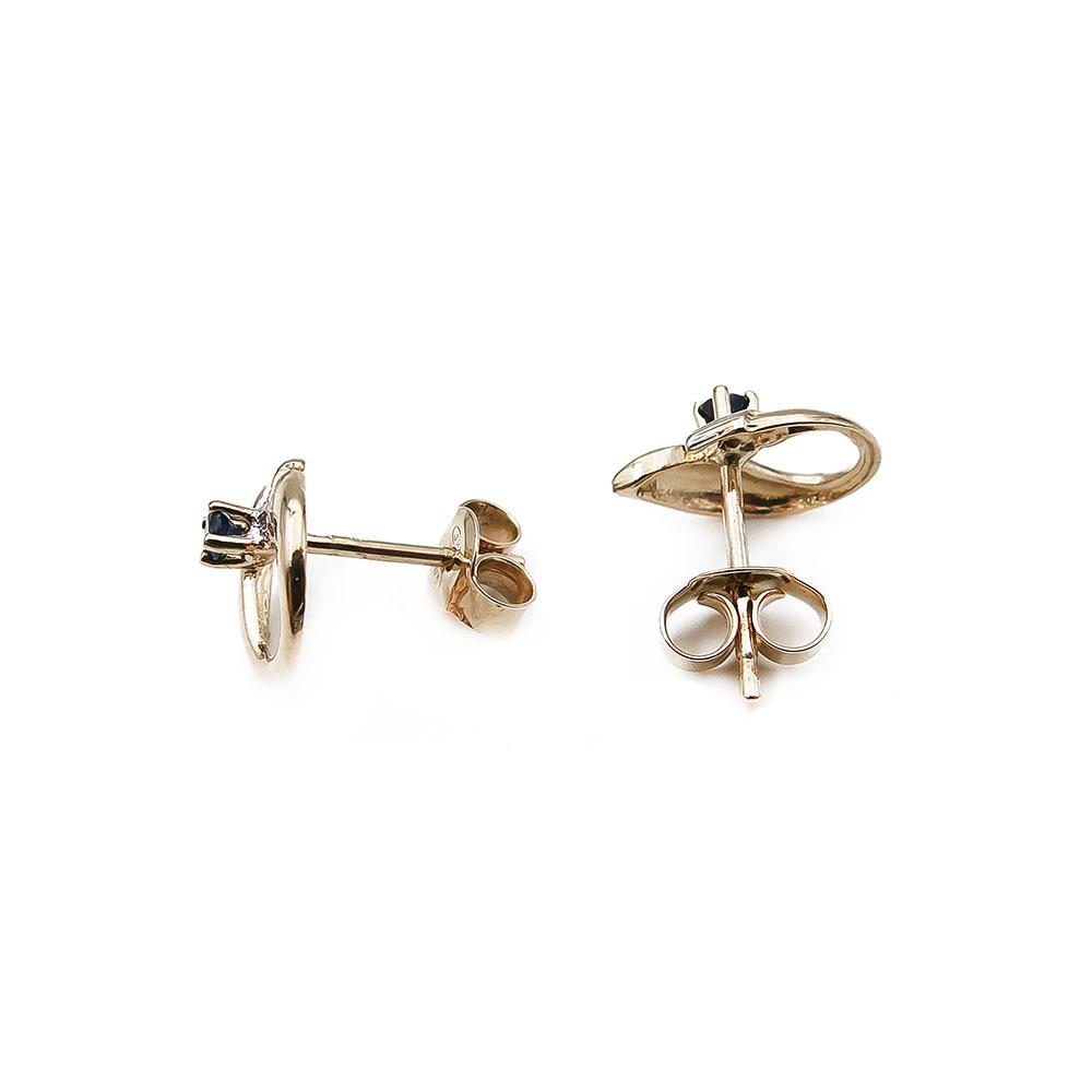 Kultaiset tappikorvakorut, sininen kivi ja valkokulta koristelu #1