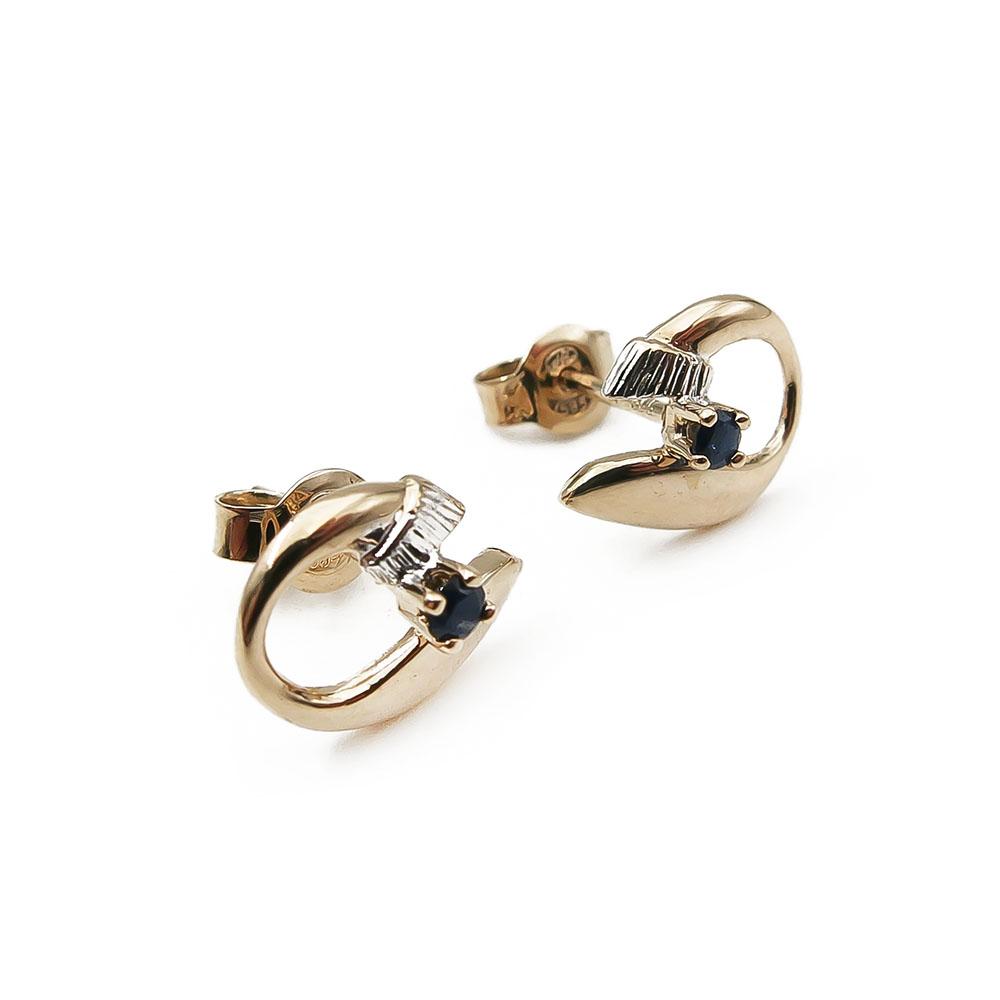 Kultaiset tappikorvakorut, sininen kivi ja valkokulta koristelu #0