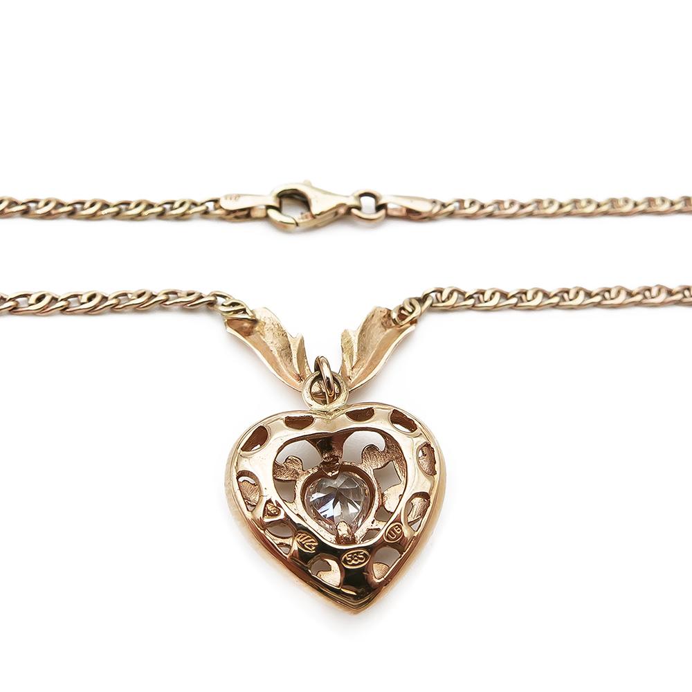Kultainen filigraani sydänkaulakoru  43cm kirkas kivi #2