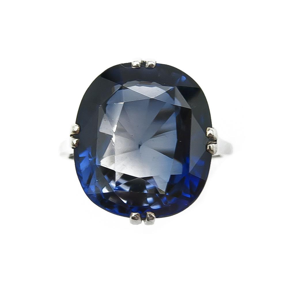 18k Valkokultainen sinikivelinen sormus 18,25mm #1