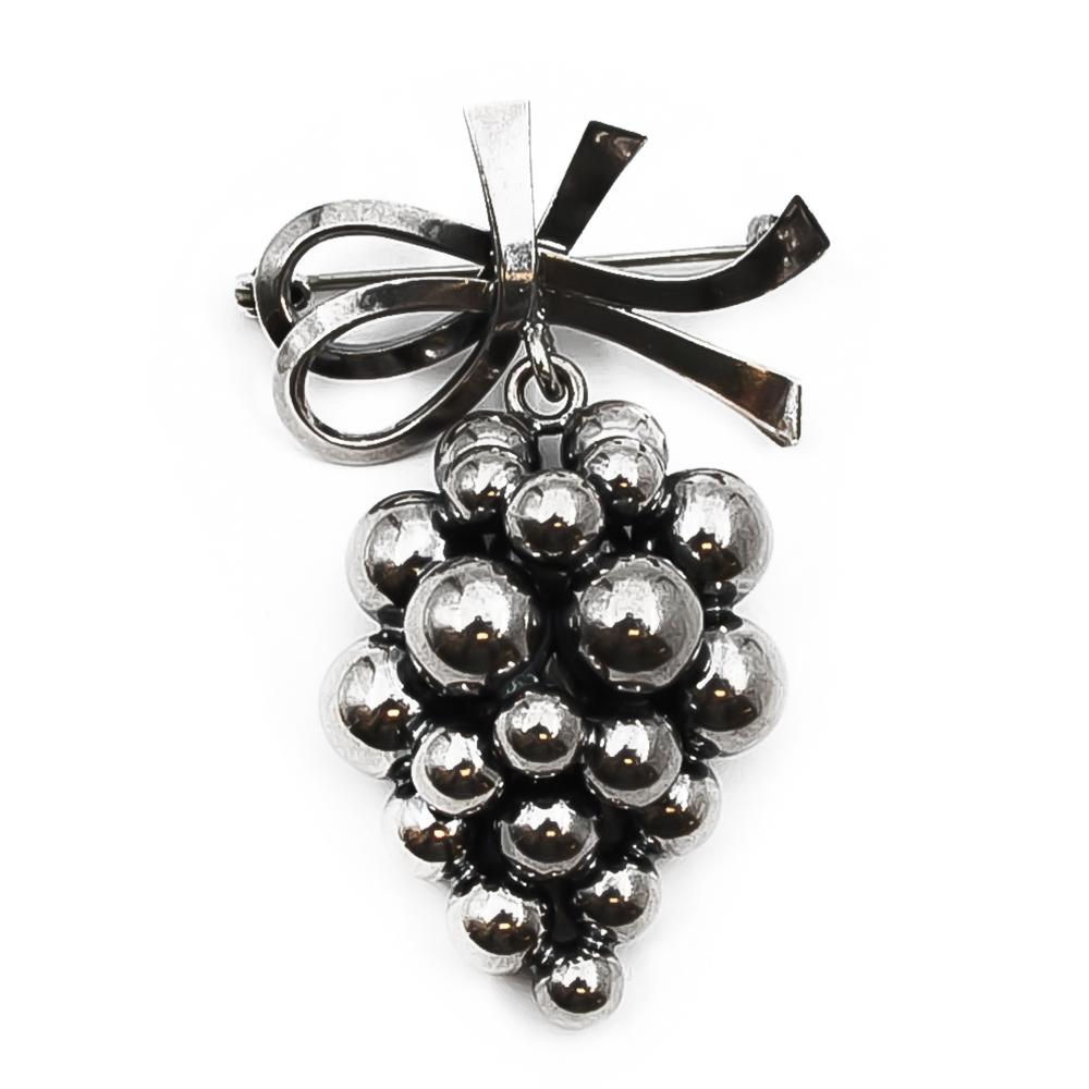 Hopeinen vintage rypäle rintakoru rusetilla #0