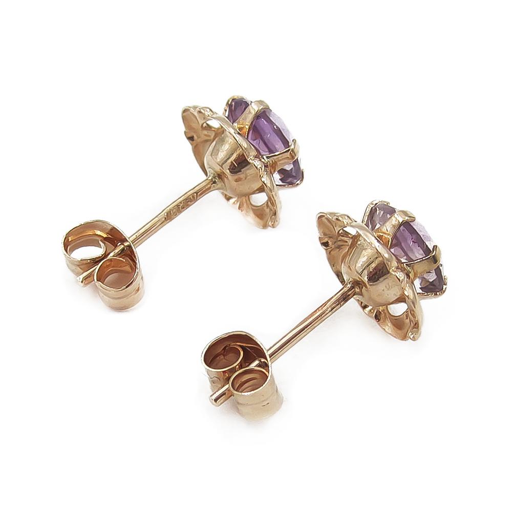 Kultaiset tappikorvakoru lilat kivet #3