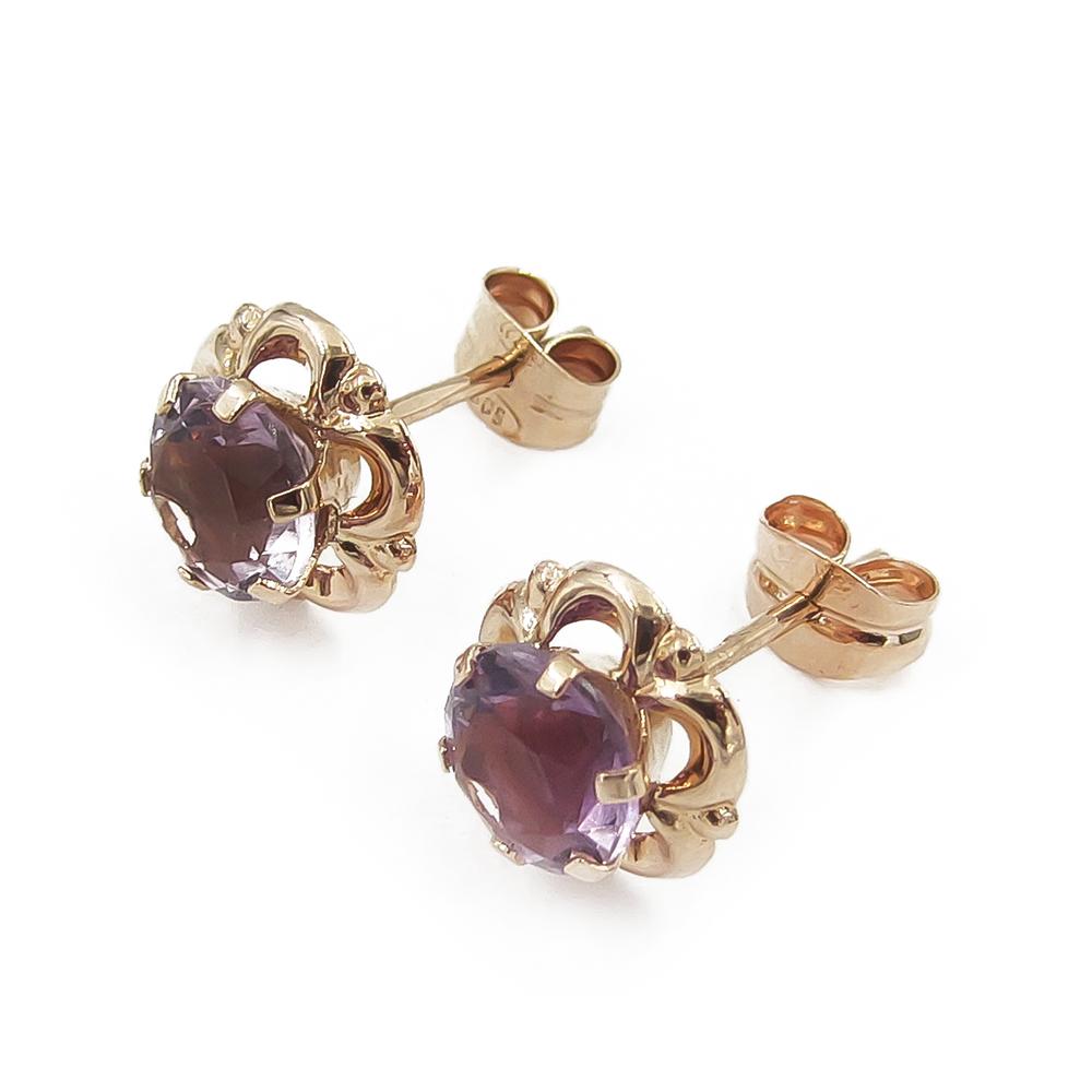 Kultaiset tappikorvakoru lilat kivet #0