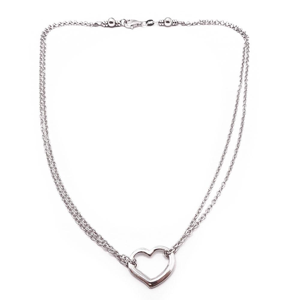 Hopeinen sydän kaulakoru 42cm #0