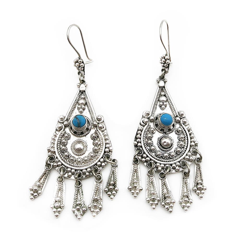 Näyttävät hopeiset korvakorut turkoosilla #0