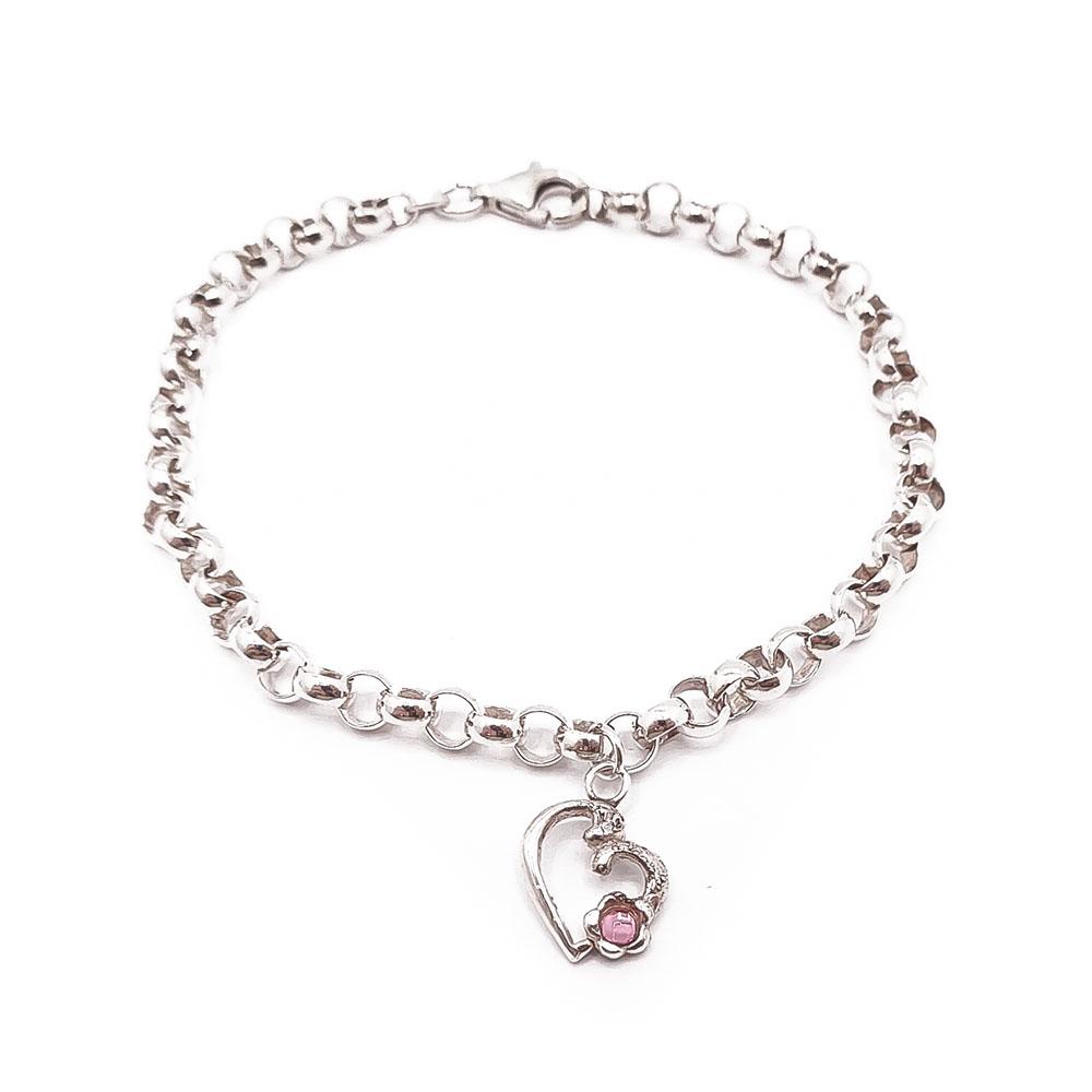 Hopeinen papuranneketju sydämellä 19,5cm #0