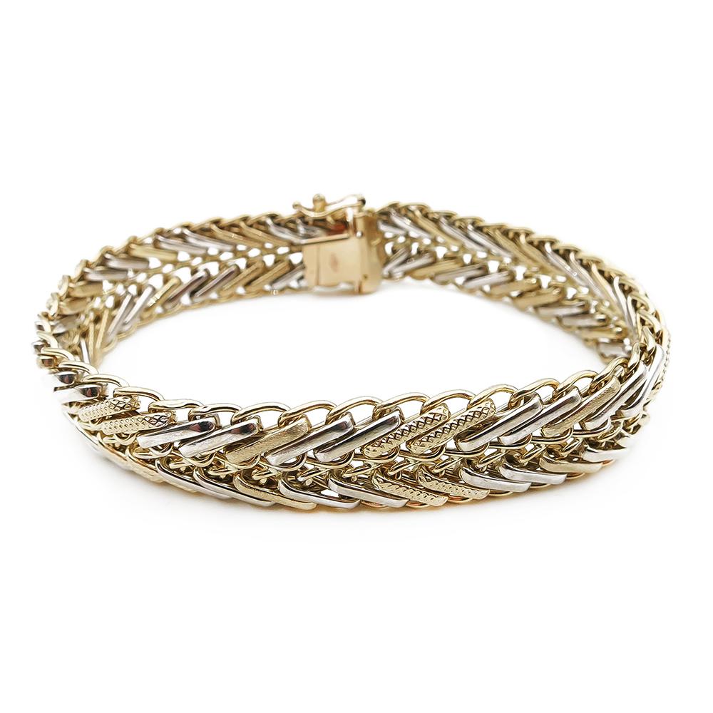 Näyttävä kelta/valkok. ranneketju 18cm, lev.12mm #0