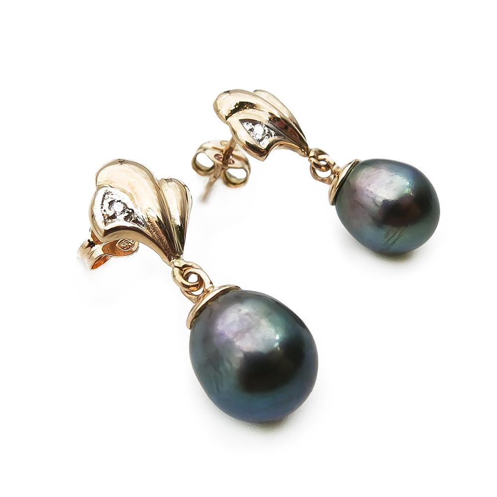 Timanttikorvakorut 0,01ct tapilla, tumma helmi #2