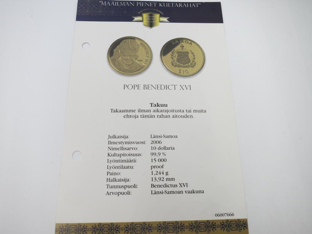 Samoa 10 Dollaria sijoituskultakolikko 1/25oz Pope Benedict XVI #2