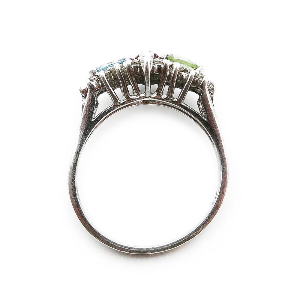 Hopeinen sormus koko 17,25 vär. kivet #3