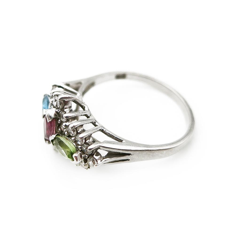 Hopeinen sormus koko 17,25 vär. kivet #1