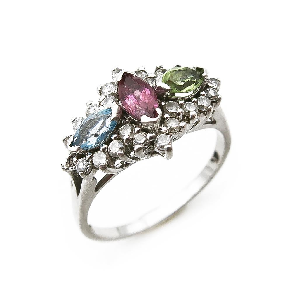 Hopeinen sormus koko 17,25 vär. kivet #0