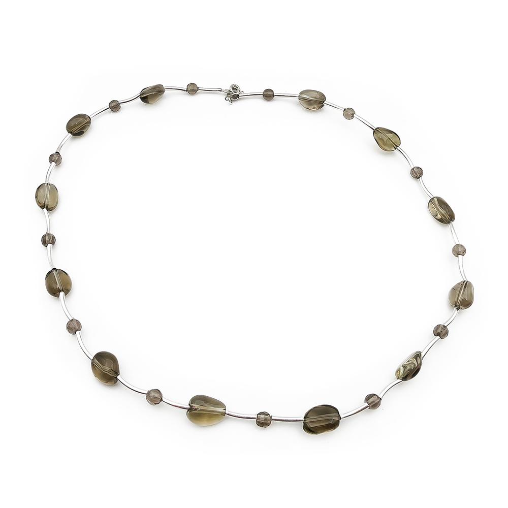 Hopeinen kaulakoru savukvartsilla 42cm #0