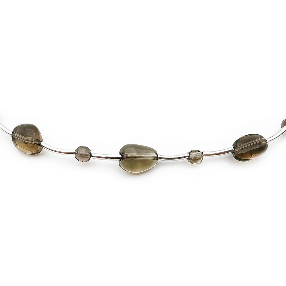 Hopeinen kaulakoru savukvartsilla 42cm #1