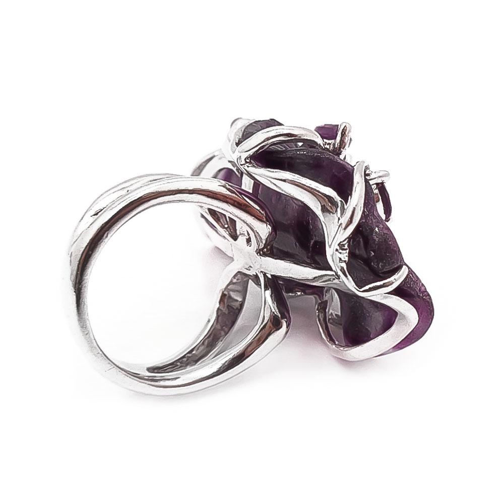 Hopeinen ametisti-lehtisormus 17mm #1