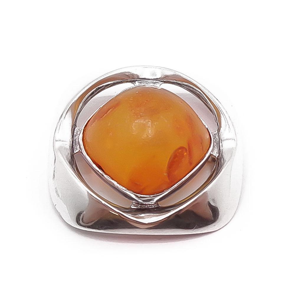 Hopeinen meripihka rintaneula v.-62 #0