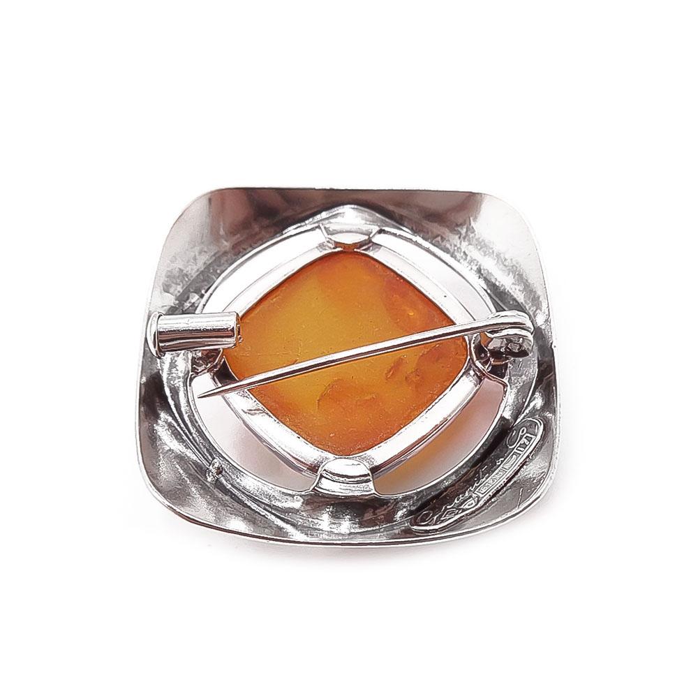 Hopeinen meripihka rintaneula v.-62 #2