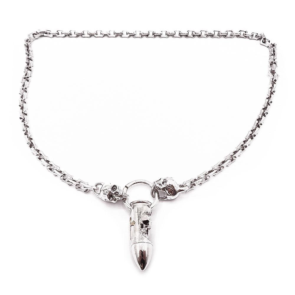 Hopeinen pääkallo kaulakoru 65cm #0