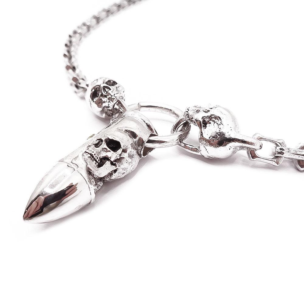 Hopeinen pääkallo kaulakoru 65cm #1