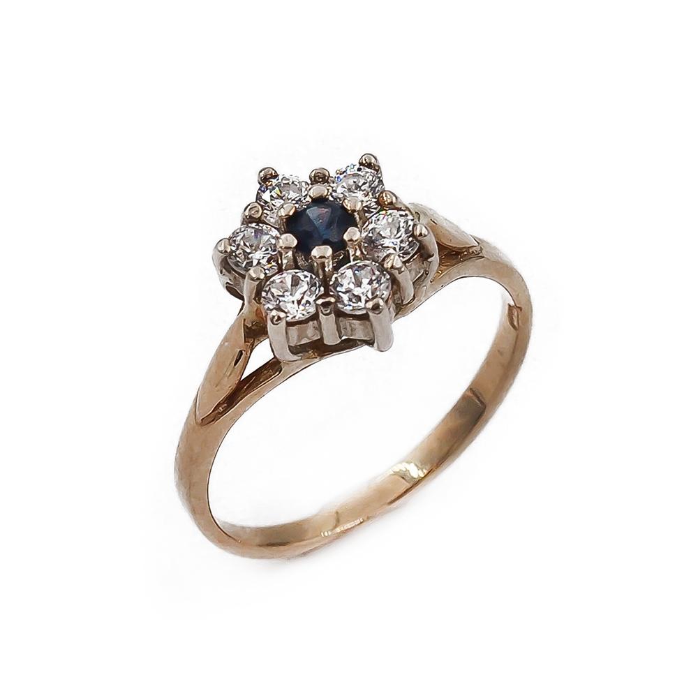 Kultainen sini-kirkaskivinen kukkasormus 17.25 MP #0