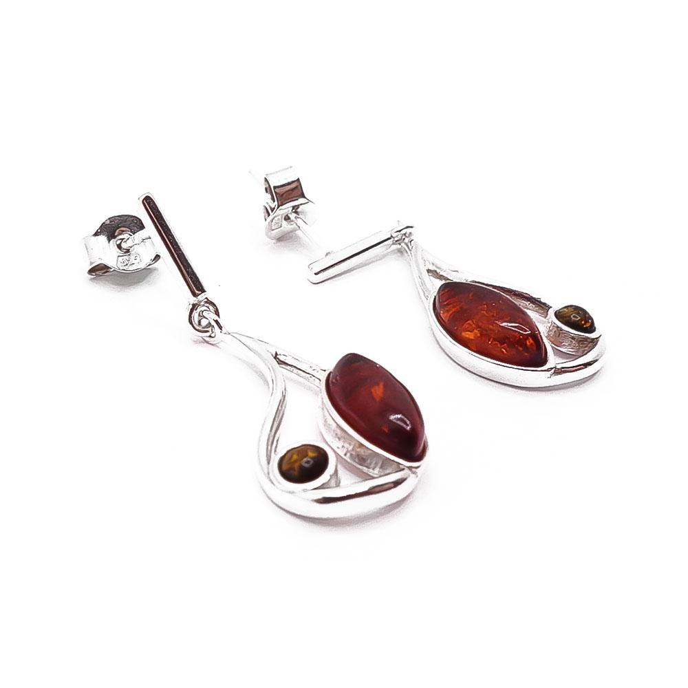 Hopeiset meripihka korvakorut #1