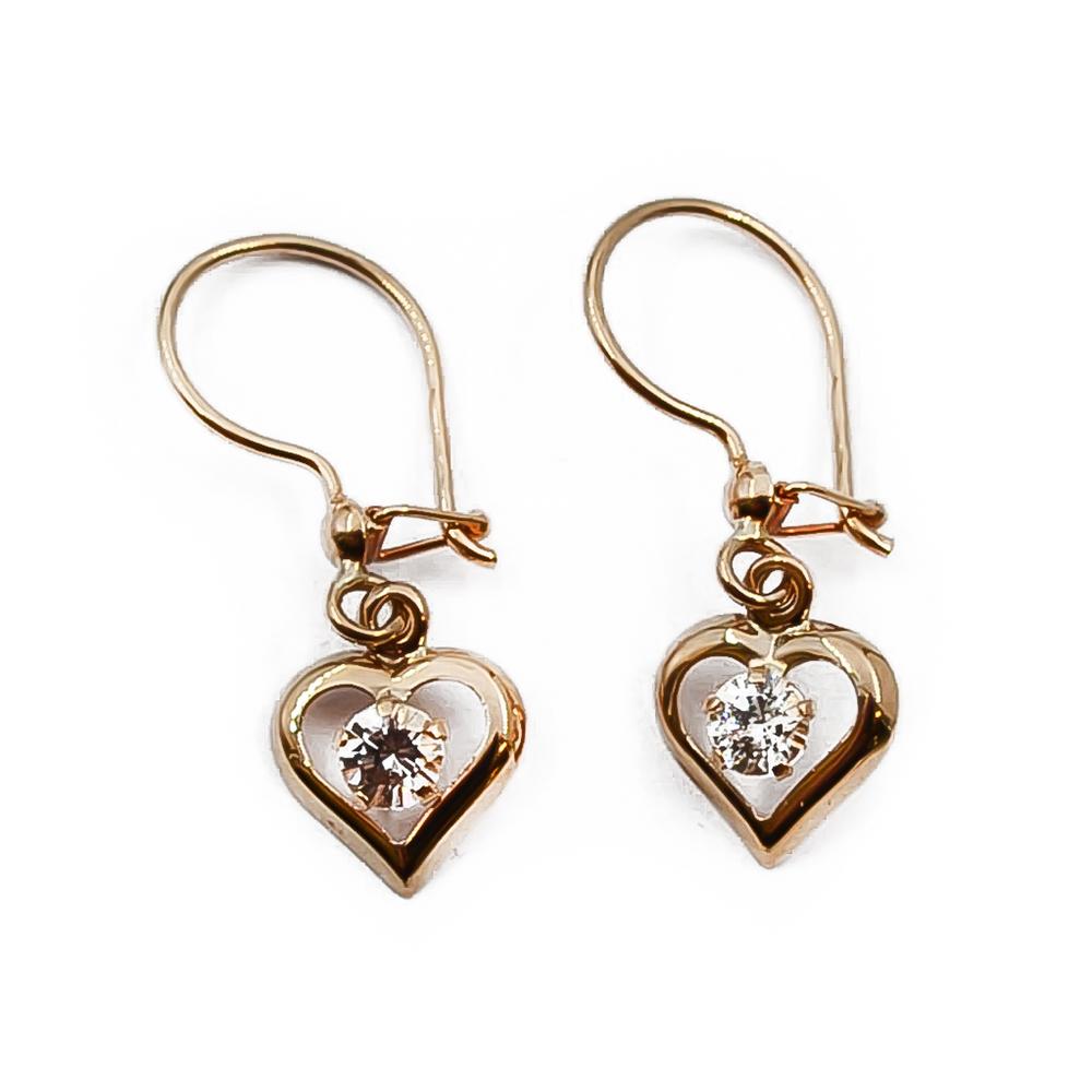 Kultaiset sydän koukkukorvakorut kirkkailla kivillä #0