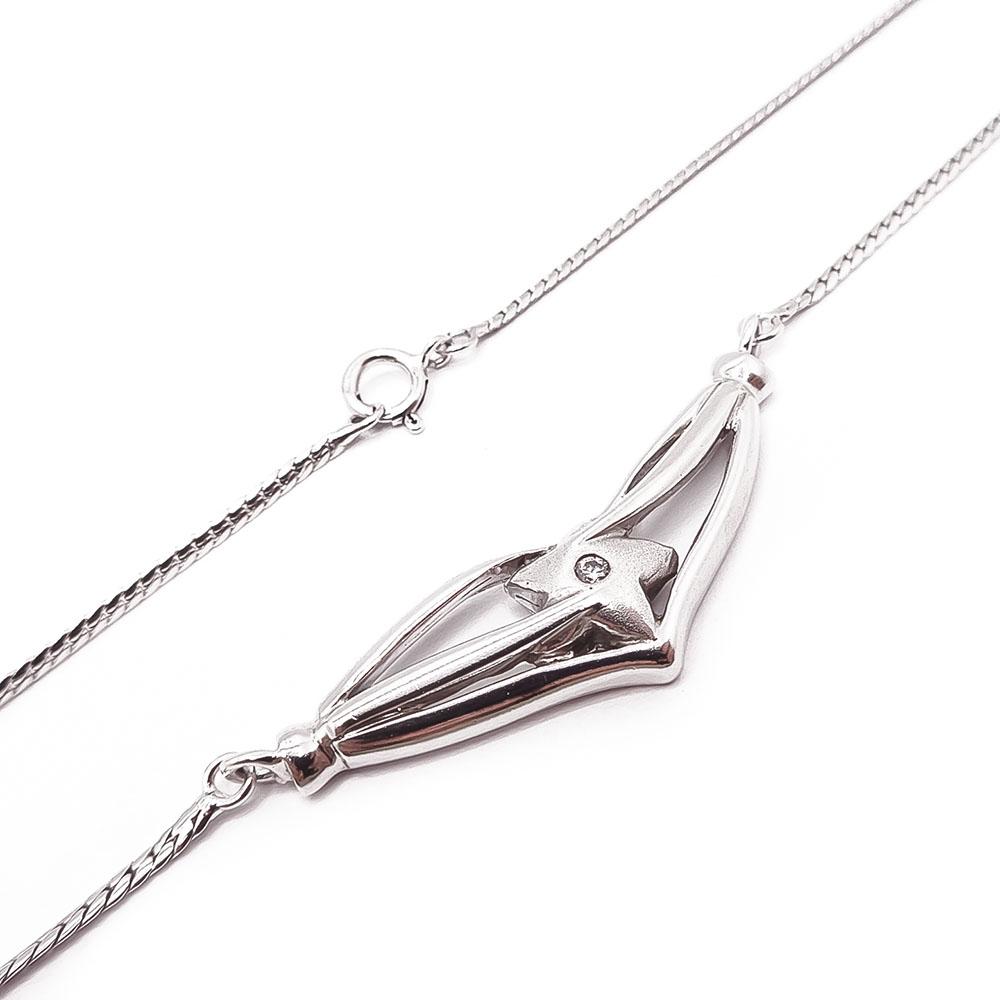 Hopeinen kaulakoru cz  45cm #1