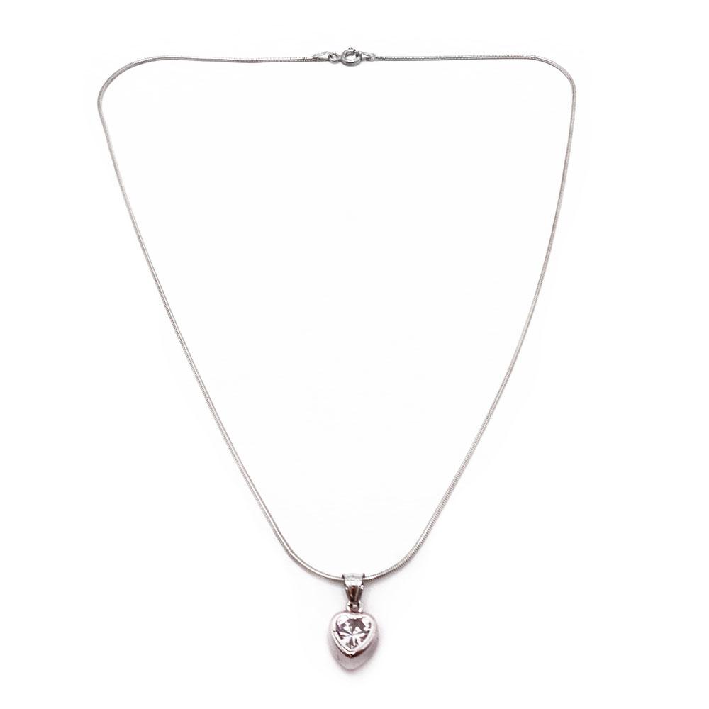 Hopeinen zirkonia-sydänriipus ketjulla 45cm #0