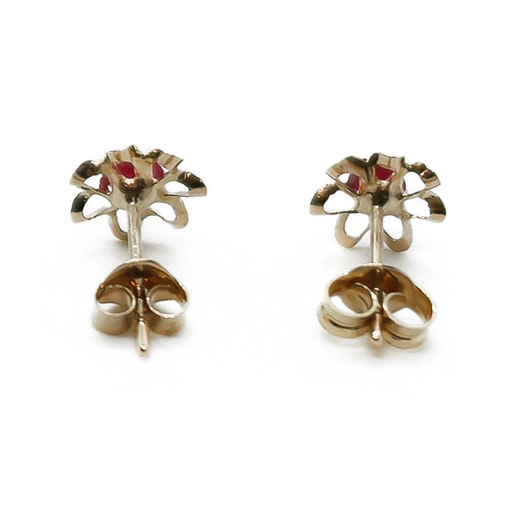 Kukka korvanapit punainen kivi #2