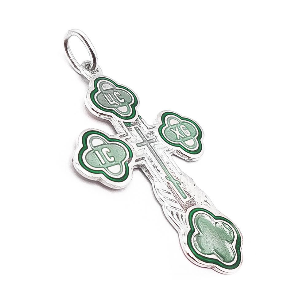 Hopeinen ortodoksi-risti vihreä emalointi v.87 #1