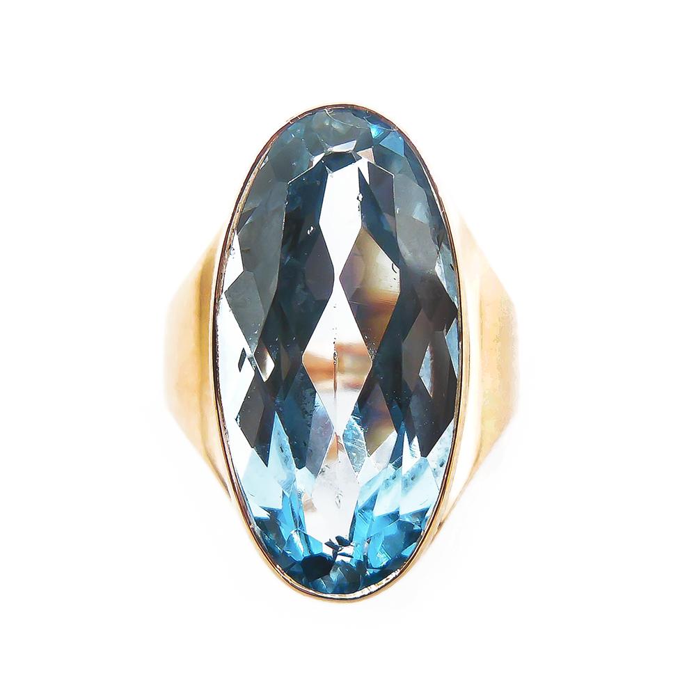 Kultainen sormus, sininen kivi, 17mm #1