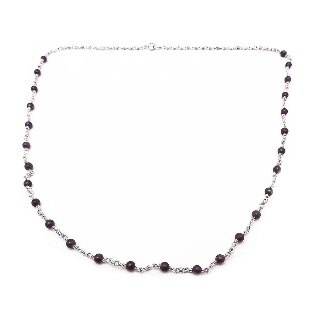 Hopeinen sinipalloinen kaulakoru 60cm #0