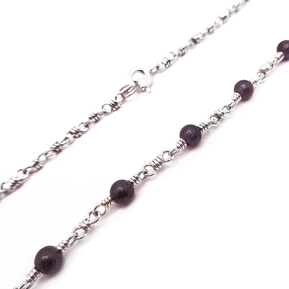 Hopeinen sinipalloinen kaulakoru 60cm #1