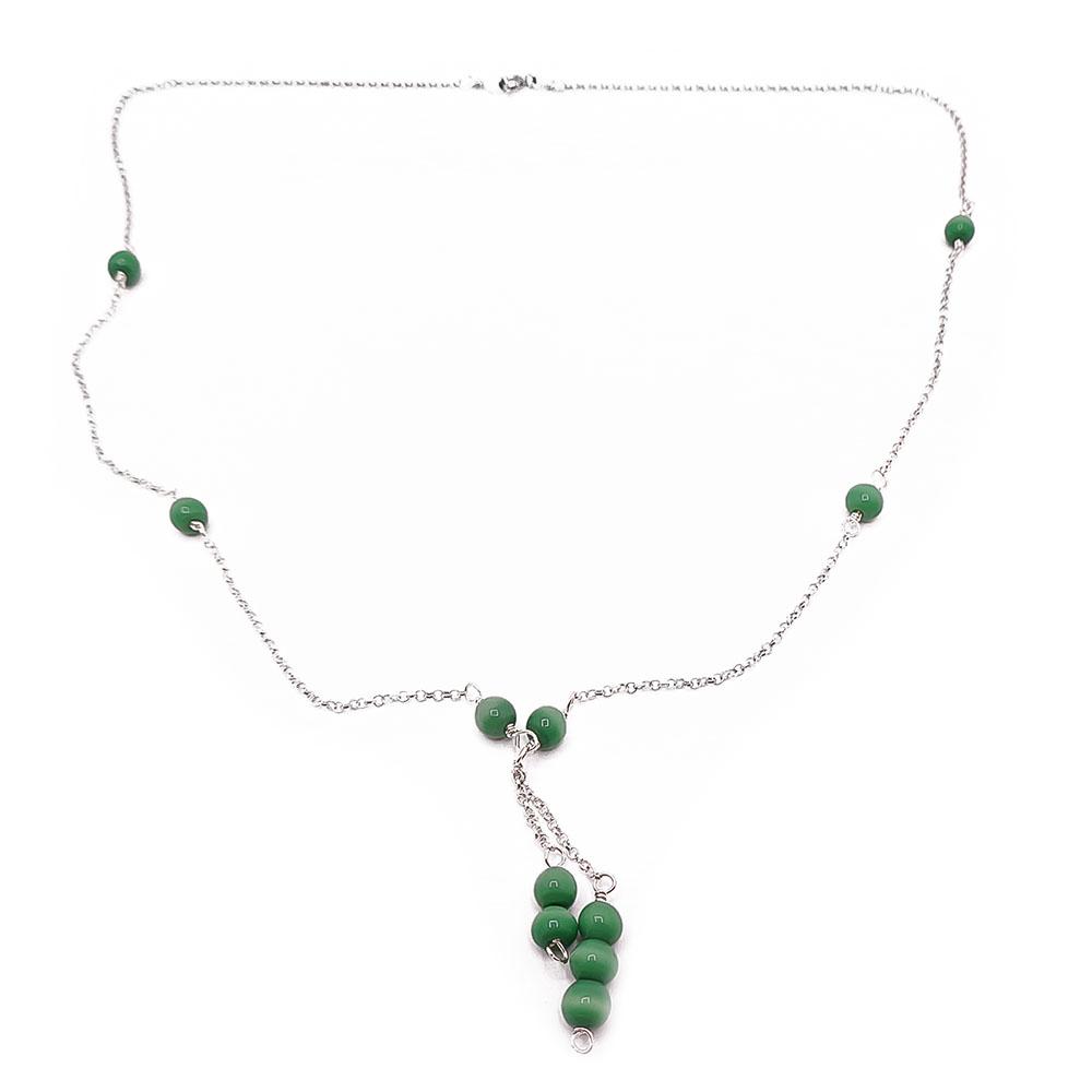 Hopeinen vihreäpalloinen kaulakoru 55cm #0