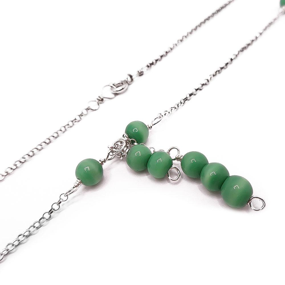 Hopeinen vihreäpalloinen kaulakoru 55cm #1