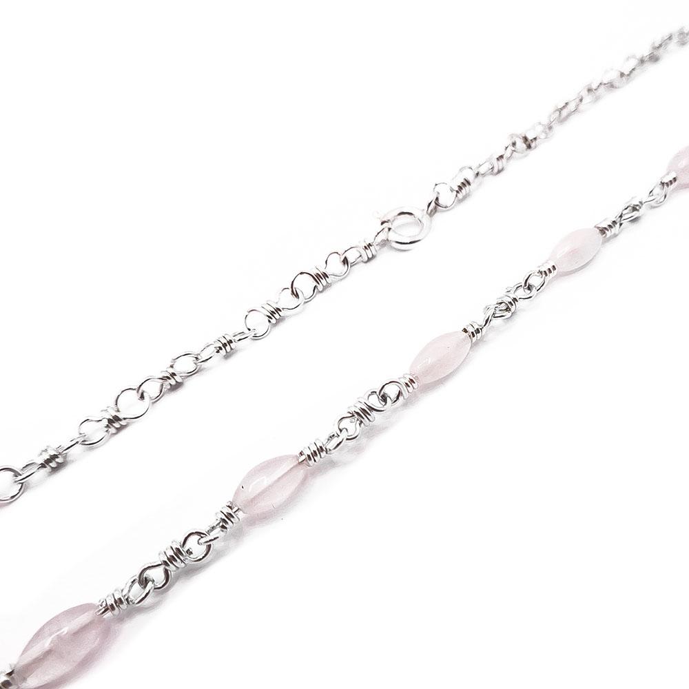 Hopeinen vaaleakivinen kaulakoru 59cm #1