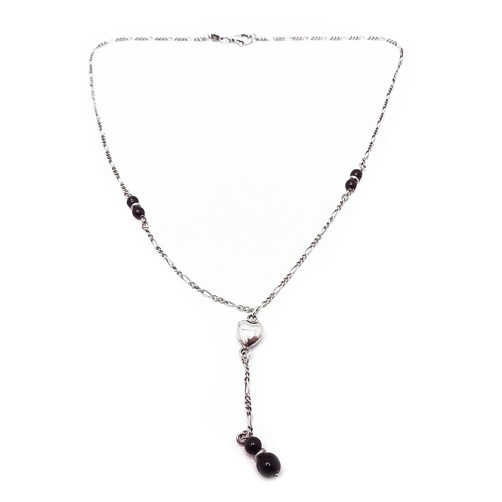 Hopeinen musta kaulakoru sydän 42cm #0