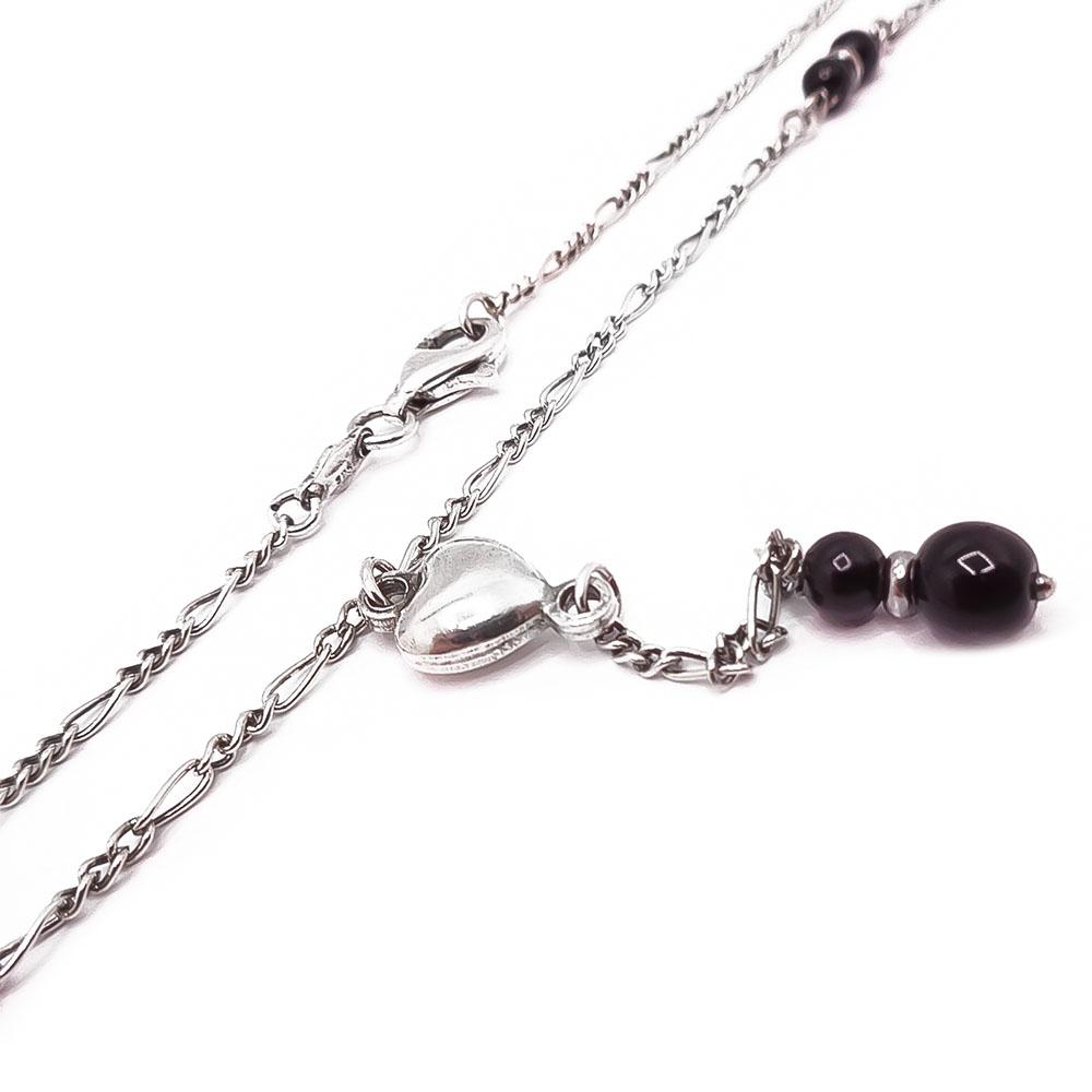 Hopeinen musta kaulakoru sydän 42cm #2