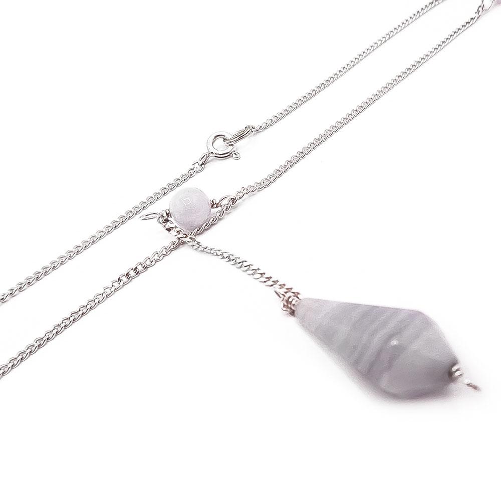 Hopeinen kaulakoru vaalean sinisillä kivillä 45cm #1