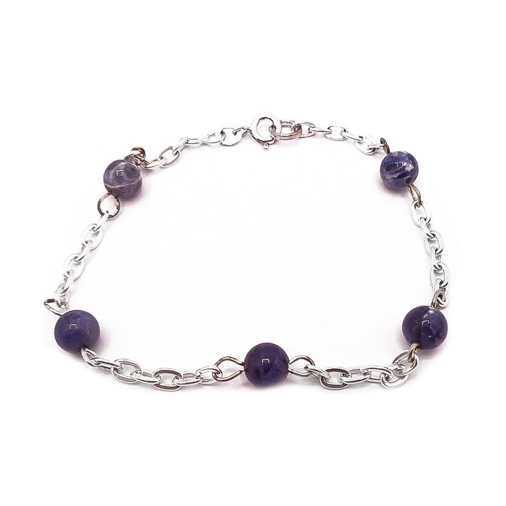 Hopeinen rannekoru sinillä palloilla 19cm #0