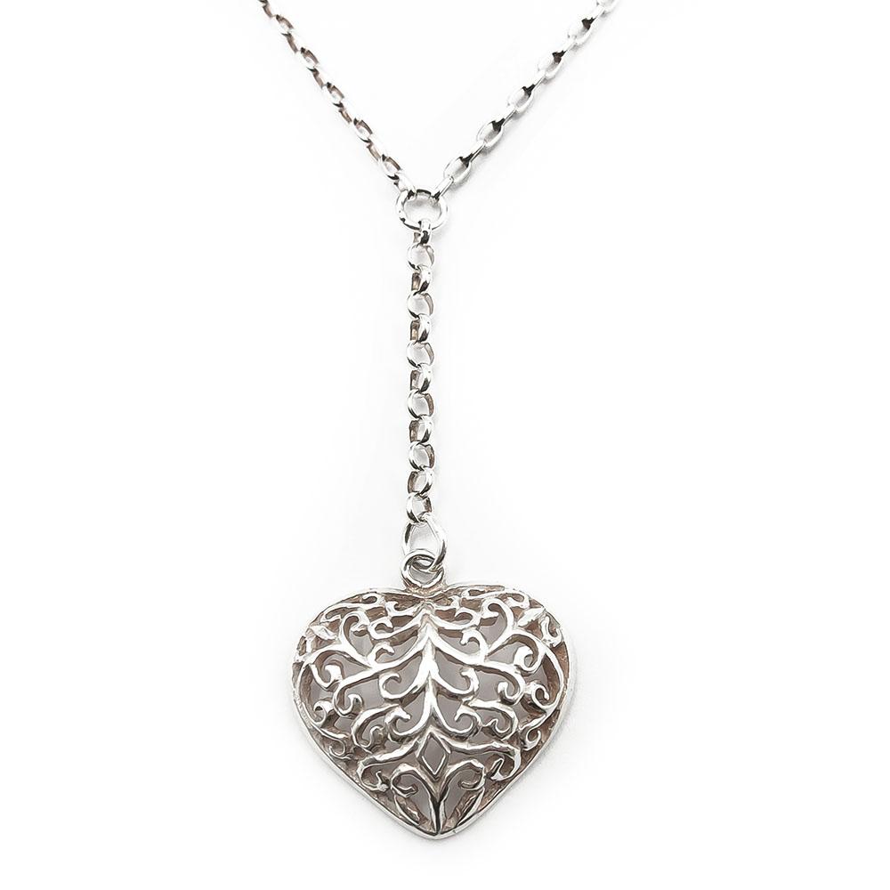 Hopeinen kaulaketju 42-45 cm kuvioidulla sydänriipuksella #0
