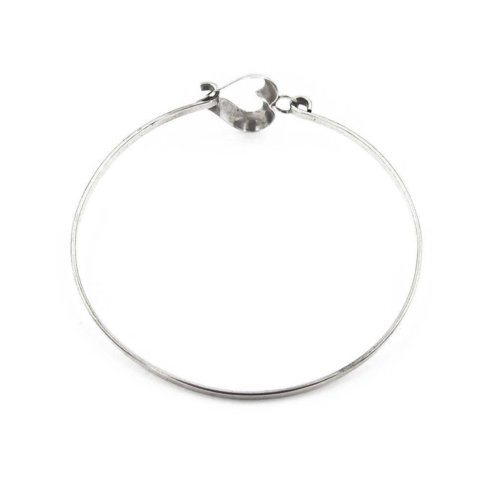 Hopeinen sydän rannerengas halk.53mm #2