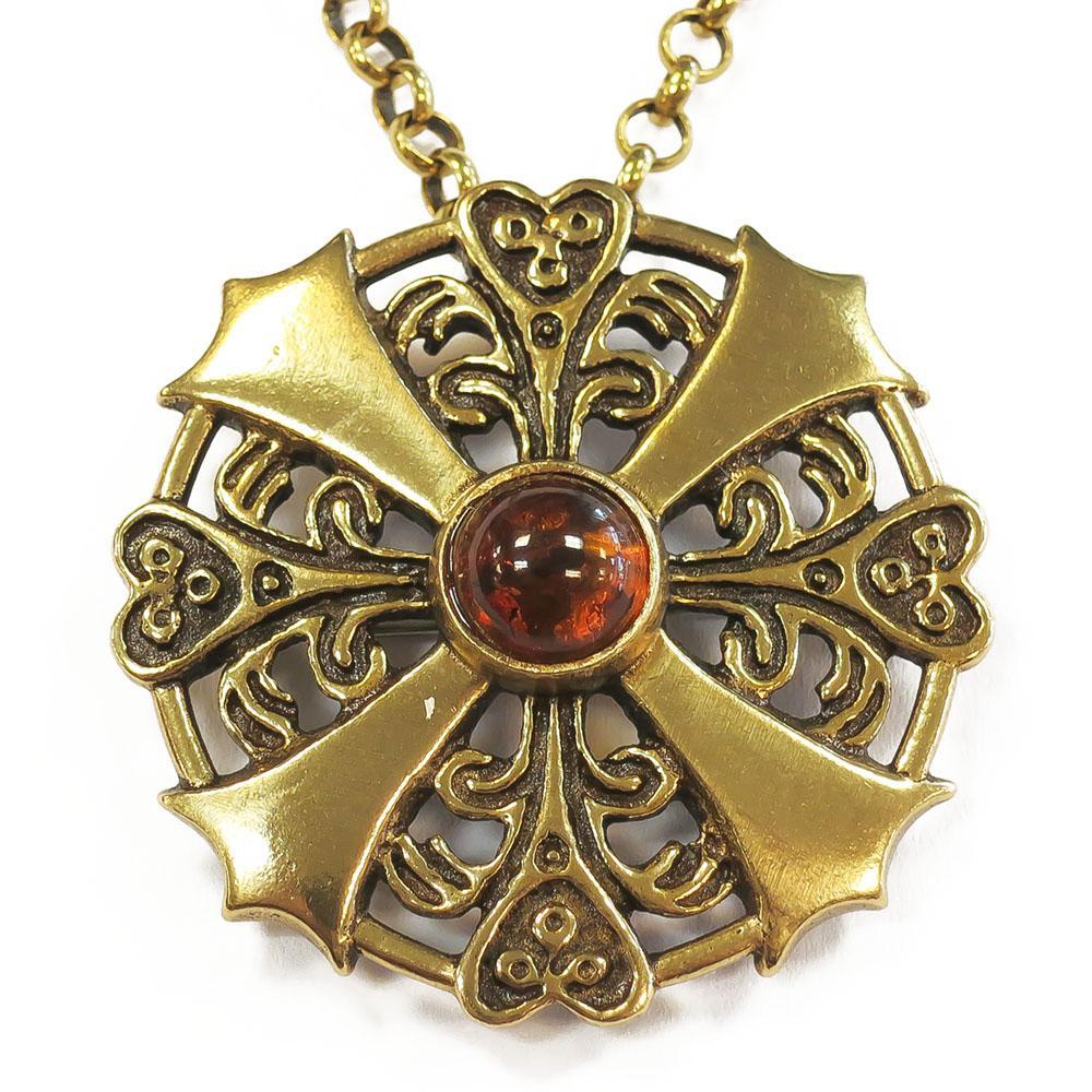 Kalevala Koru kuukiven kaulakoru/solki meripihkalla, ketju 70cm pronssi #0