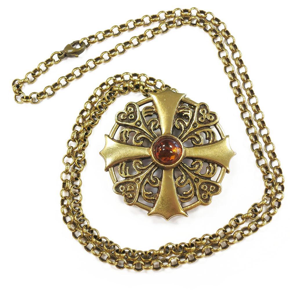 Kalevala Koru kuukiven kaulakoru/solki meripihkalla, ketju 70cm pronssi #3