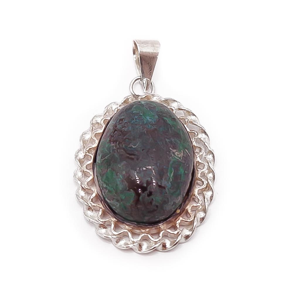 Hopeinen vihreäkivinen riipus #0