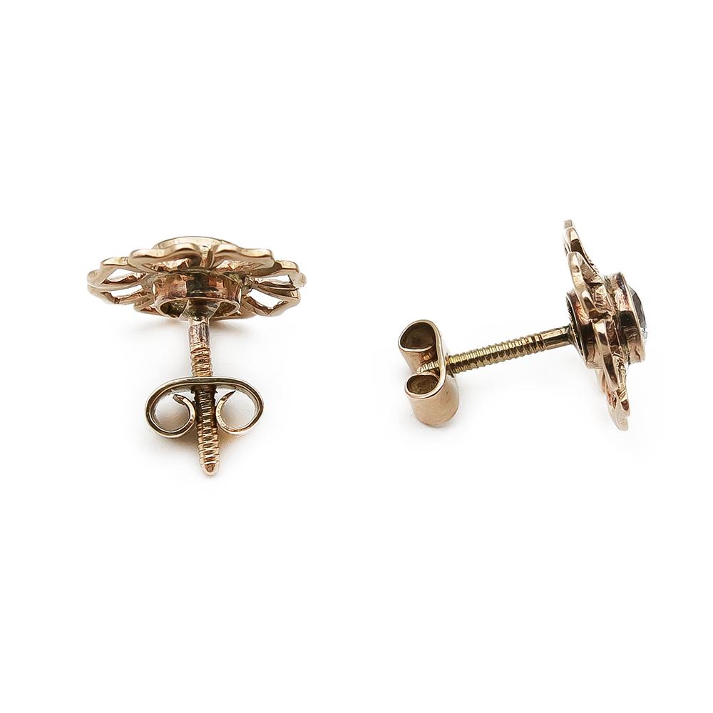 Kultaiset kukkakorvakorut tapilla, taustat ruuvattavat, kirkas kivi #1