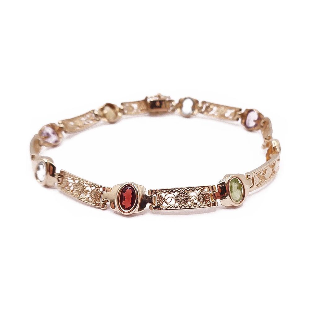 Kultainen ranneketju värikivillä 18,5cm #0