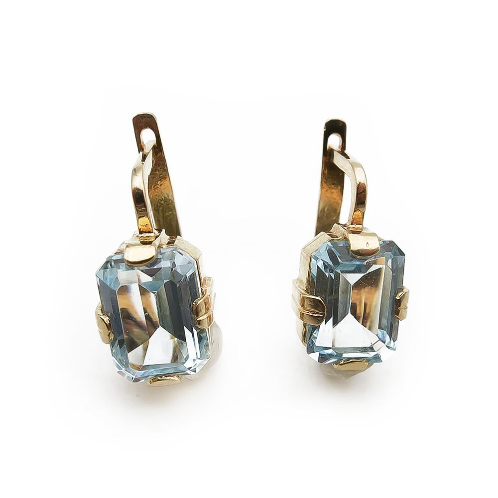 Kultaiset korvakorut prisurilukolla, sininen kivi #0